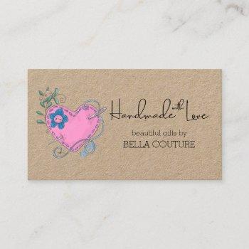 handmade with love cute country heart rustic kraft business card