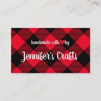 handmade with love red and black buffalo plaid business card