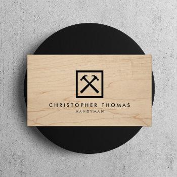 handyman, carpenter, builder logo on wood business card
