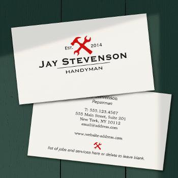 handyman home repair red hammer and wrench logo business card