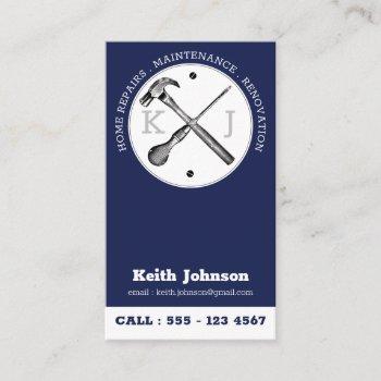 handyman navy blue professional custom monogram business card