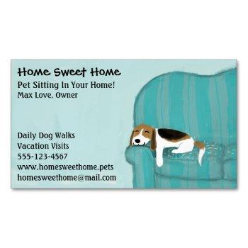 happy couch dog | pet sitting | animal services magnetic business card