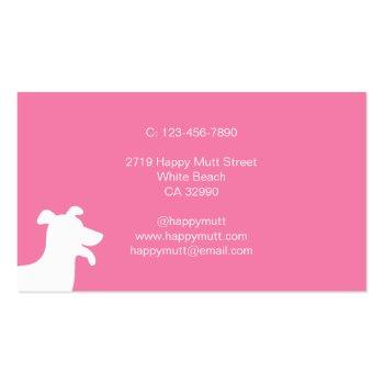 Small Happy Dog Logo Pet Sitting Service Care Pink Business Card Back View