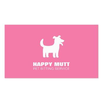 Small Happy Dog Logo Pet Sitting Service Care Pink Business Card Front View