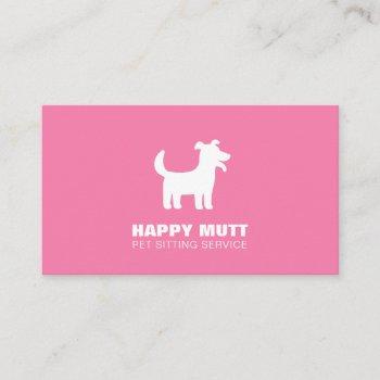 happy dog logo pet sitting service care pink business card