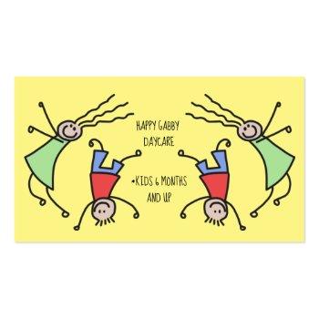 Small Happy Kids Playing Cute Daycare Business Card Front View