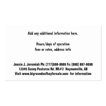 Small Haying Service Or  Hay Sales Business Card Back View