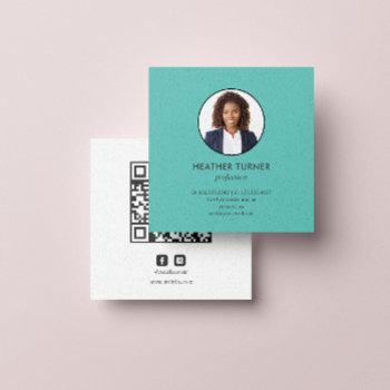 headshot photo qr code or logo professional  teal square business card