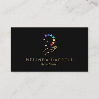 healing hand logo reiki, massage, wellness black business card