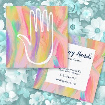 healing hand rainbow colorful oil paint square business card
