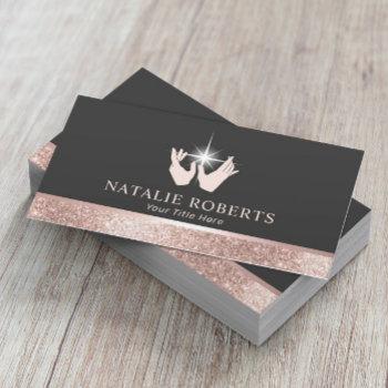 healing hands massage therapy rose gold border #2 business card