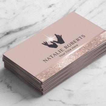 healing hands massage therapy rose gold border business card