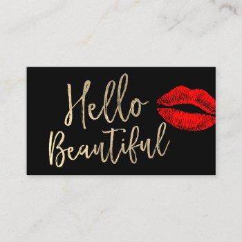 hello beautiful makeup artist gold typography business card