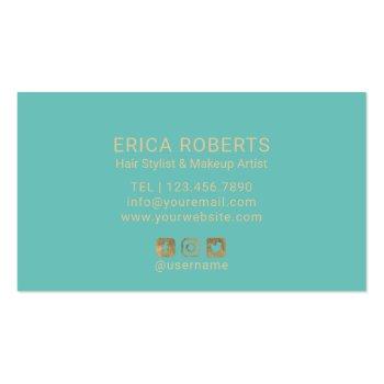 Small Hello Beautiful Makeup Artist Gold Typography Teal Business Card Back View