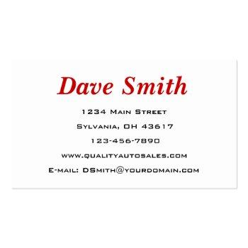 Small High Performance Car Dealer Business Card Back View