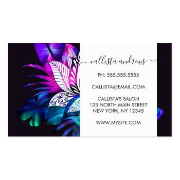 Small Hipster Retro Tech Teal Purple Lotus Flower Leaf Business Card Back View