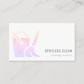 holographic bucket broom cleaner cleaning service business card