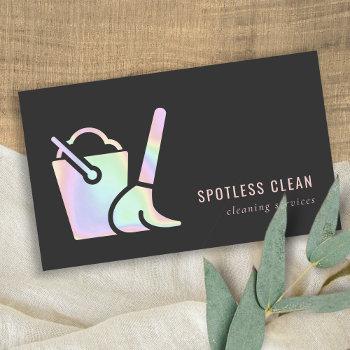 holographic bucket broom cleaner cleaning service business card