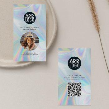 Small Holographic Company Logo Qr Code Employee Photo Business Card Front View