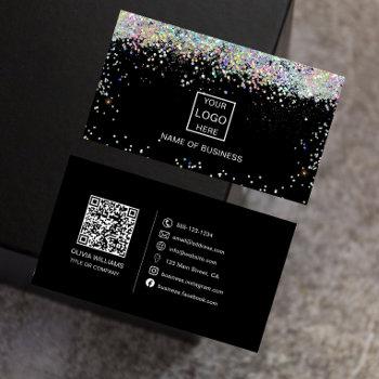 holographic glitter qr code social media icon  business card