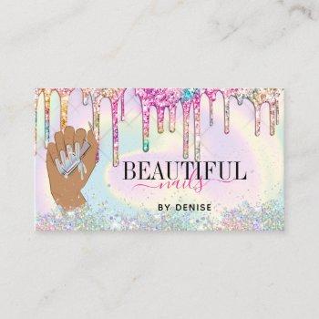 holographic nail salon woman hand nails technician business card