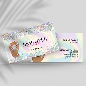 holographic nail salon woman hand nails technician business card