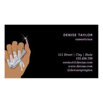 Small Holographic Nail Salon Woman Hand Nails Technician Business Card Back View