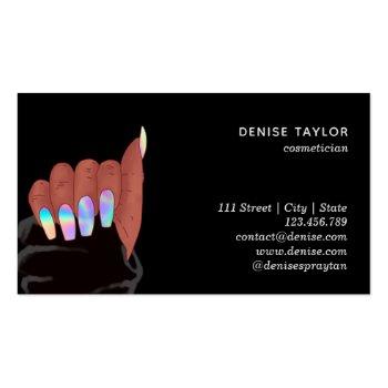 Small Holographic Nails Salon Afroamerican Hand  Business Card Back View