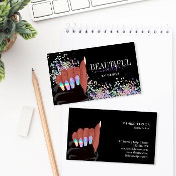 holographic nails salon afroamerican hand  business card
