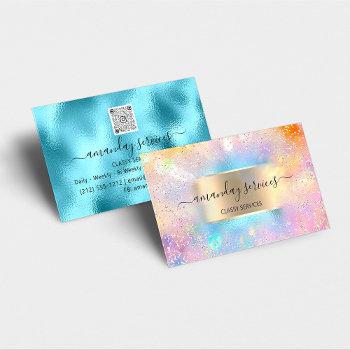 holographic ocean gold confetti boutique shop qr  business card