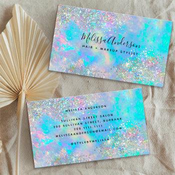 holographic opal stone glitter  business card