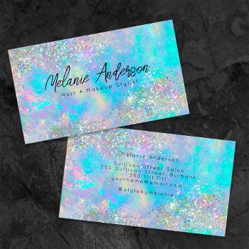 holographic opal stone glitter  business card