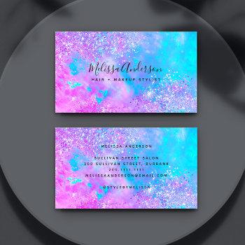 holographic opal stone glitter calligraphy business card