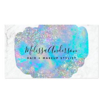 Small Holographic Opal Stone Glitter Marble Business Card Front View