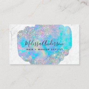 holographic opal stone glitter marble business card