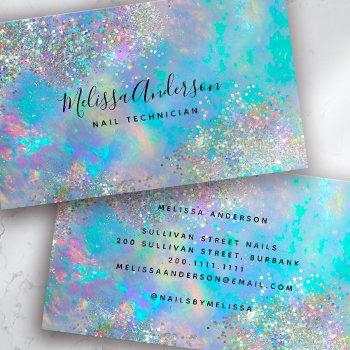 holographic opal stone glitter nail tech business card