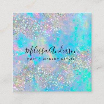 holographic opal stone glitter square business card