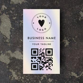 holographic pastel rainbow add your logo & qr code business card