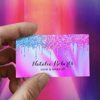 holographic unicorn drips beauty salon pink blue business card