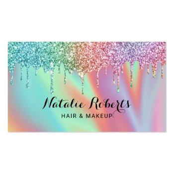 Small Holographic Unicorn Glitter Drips Beauty Salon Business Card Front View