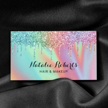 holographic unicorn glitter drips beauty salon business card