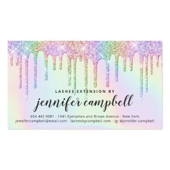 Small Holographic Unicorn Glitter Drips Glam Aftercare Business Card Front View