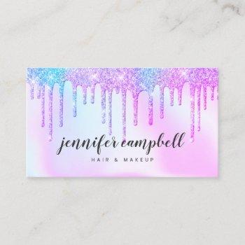 holographic unicorn makeup hair pink glitter drips business card