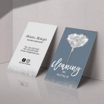 home cleaning modern dusty blue house keeping business card