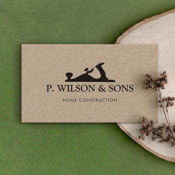 home construction and carpenter wood plane logo business card