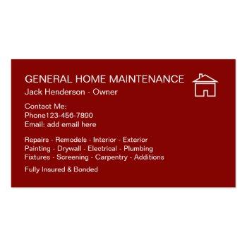 Small Home Maintenance Handyman Business Card Front View