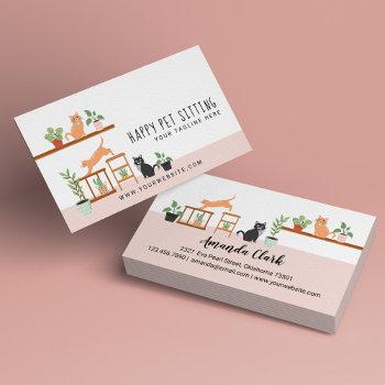 home pet sitting loveable happy cat & house plants business card