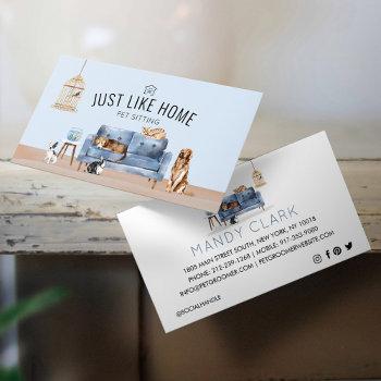home pet sitting watercolor cozy home blue couch business card