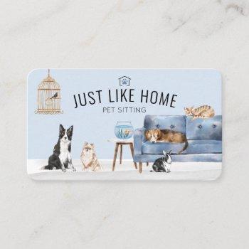 home pet sitting watercolor cozy home blue couch business card