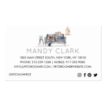 Small Home Pet Sitting Watercolor Cozy Home Grey Couch Business Card Back View
